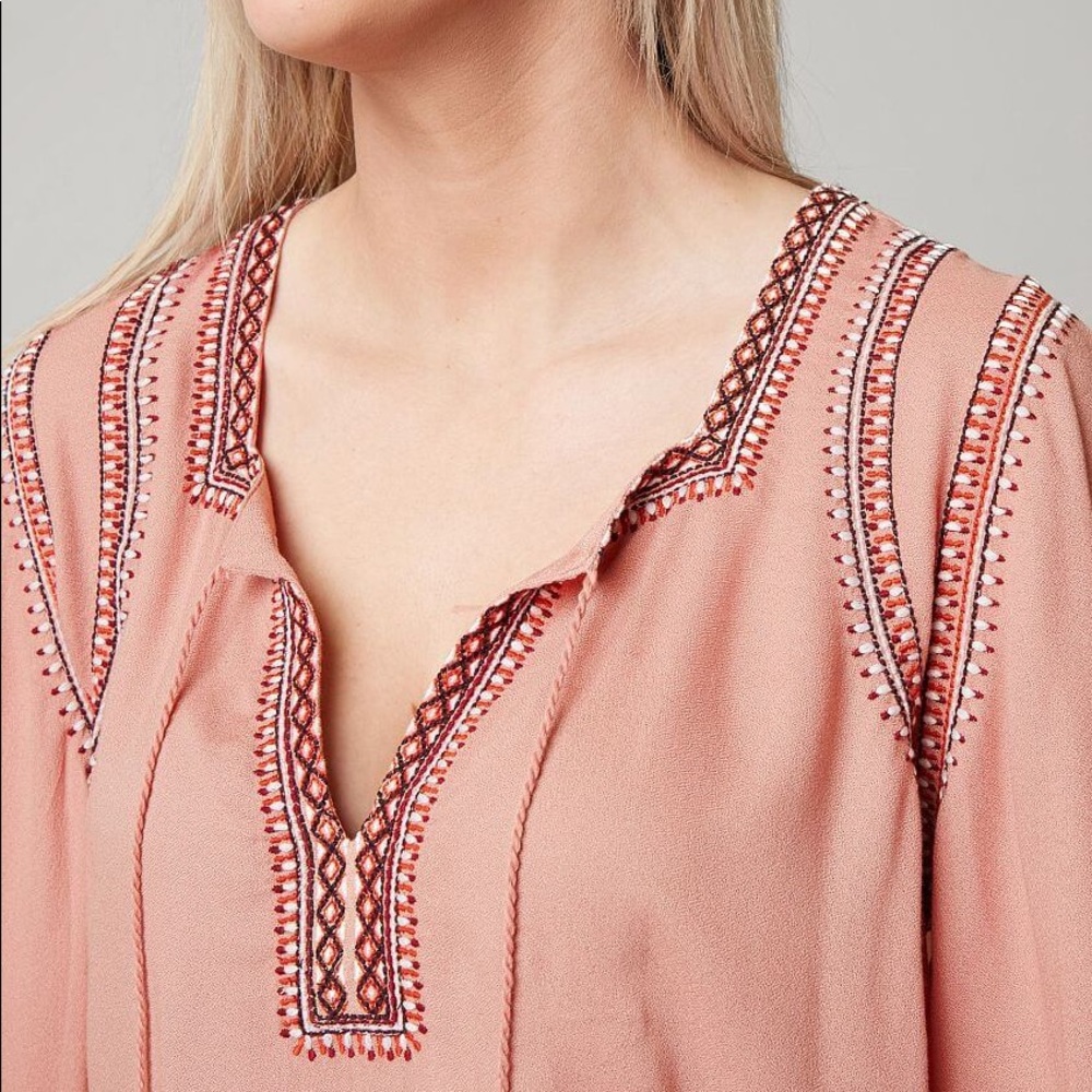 Lucky Brand Pink Embroidered Blouse
